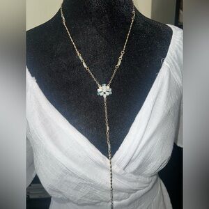Charming Charlie Laria Style 18in Necklace Centerpiece White & Blue Rhinestones